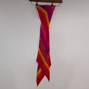 Liz Claiborne Rainbow Striped Skinny Silk Scarf Red Orange Yellow VINTAGE